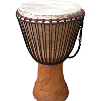 Tambor africano yembé auténtico (cabeza de 33 cm- 65 cm de altura) con 3 instrumentos pequeños incluidos